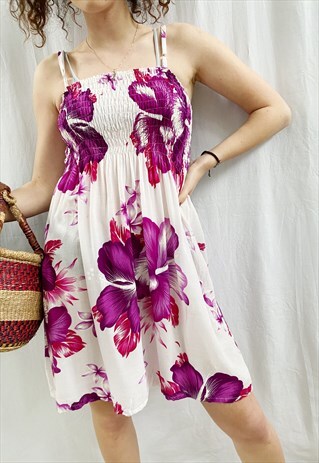 VINTAGE 90S HAWAII TROPICAL BOTANICA LILLIES MINI SLIP DRESS