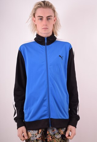 PUMA MENS VINTAGE TRACKSUIT TOP JACKET LARGE BLUE 90S