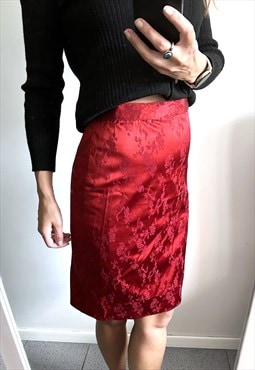 Satin Red Blossom Mini Cheongsam Skirt - S