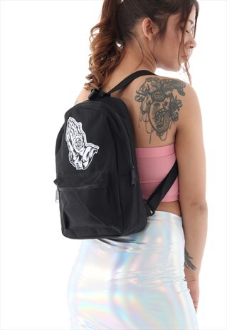MINI BLACK BACKPACK WITH WOVEN PATCH