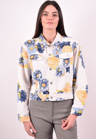 SISLEY WOMENS VINTAGE DENIM JACKET MEDIUM WHITE 90S