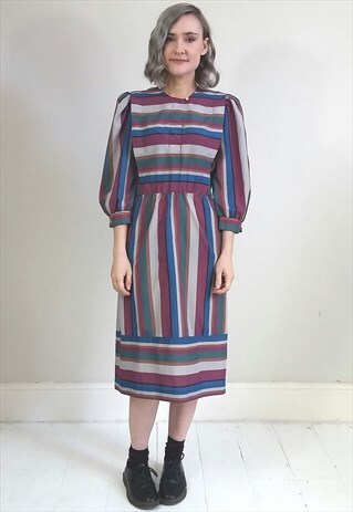 VINTAGE 80'S PURPLE STRIPED DAY DRESS