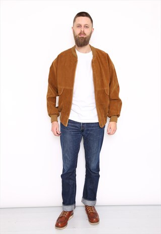 VINTAGE DEADSTOCK BROWN FAUX SUEDE BOMBER JACKET