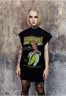 Banana print sleeveless t-shirt retro tank top surfer vest