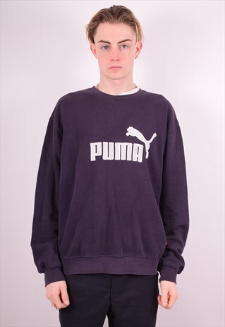 PUMA MENS VINTAGE SWEATSHIRT JUMPER LARGE BLUE 90S