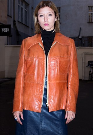 VINTAGE 90S HOT ORANGE VIBRANT LEATHER JACKET