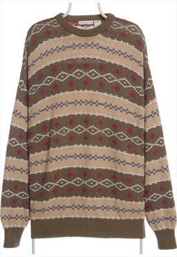 Vintage 90's Claiborne Sweatshirt Coogi Style Knitted Khaki