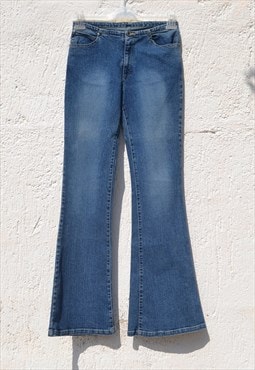 Vintage blue high waist stretch flared jeans.
