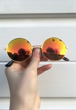 WOMENS 80S STYLE CIRCLE HOLOGRAPHIC REFLECTIVE SUNGLASSES