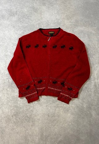 VINTAGE WOOLRICH KNITTED CARDIGAN REINDEER PATTERNED SWEATER