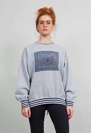VINTAGE CHAPS 90'S RALPH LAUREN GREY OVERSIZED SWEATER