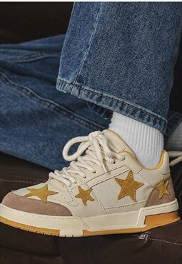 Faux suede leather sneakers star patch trainers orange white