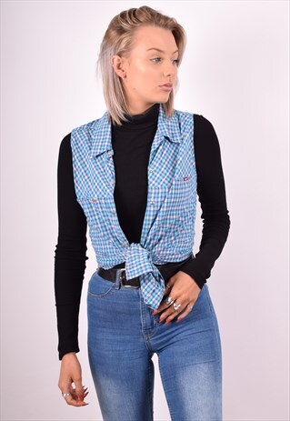MUSTANG WOMENS VINTAGE SHIRT MEDIUM BLUE 90S