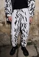 Grunge fleece joggers handmade Gothic zebra overalls white