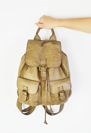 GREY FAUX LEATHER VINTAGE BACKPACK BAG