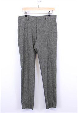 Vintage Smart Trousers Grey With Checked Design And Pockets