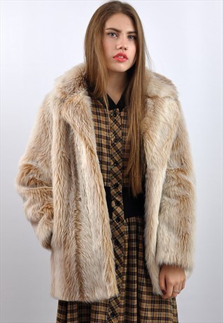 VINTAGE BLONDE & CARAMEL FAUX FUR JACKET