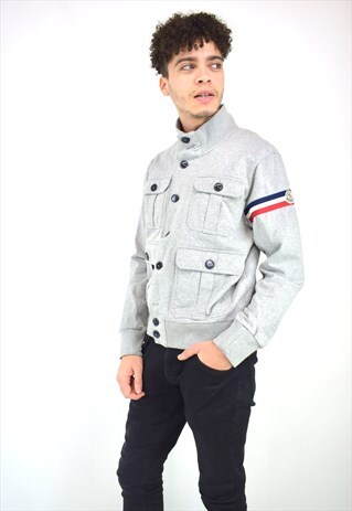 VINTAGE 90'S MONCLER GREY BUTTON SWEATSHIRT