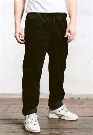 VINTAGE 80S BLACK CORDUROY TROUSERS