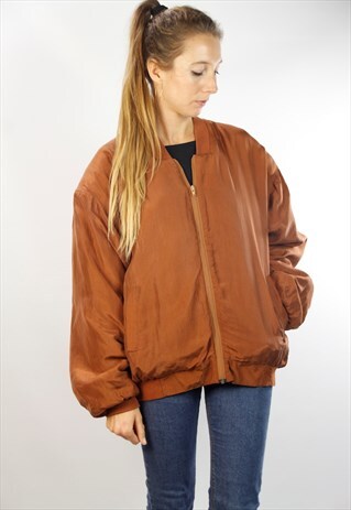 SILK BOMBER JACKET / BROWN BOMBER JACKET / WARM BOMBER