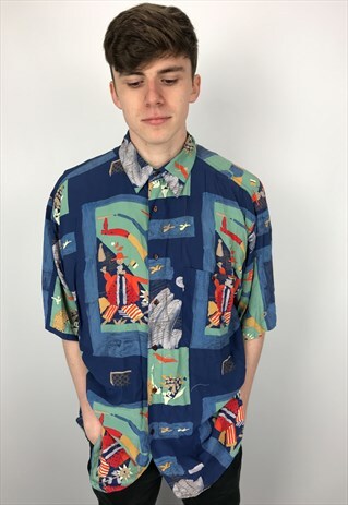 90S VINTAGE ANGELO LITRICO PATTERNED FESTIVAL SHIRT