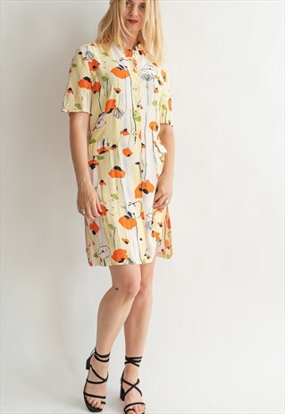 VINTAGE 60S MIDI SHIRT DRESS IN POPPY PRINT
