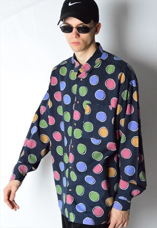 VINTAGE 90S COLOURFUL POLKA DOT LONG SLEEVE SHIRT