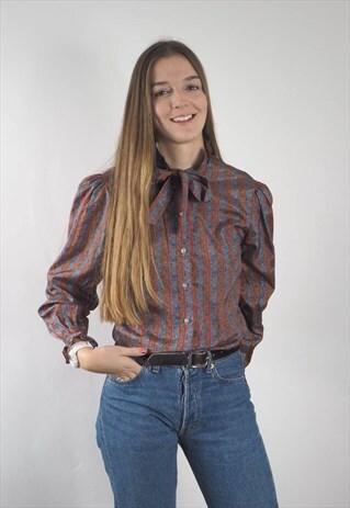 VINTAGE STRIPED FRILL PAISLEY BLOUSE