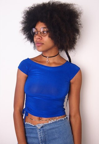 BLUE CROP TOP WITH SIDE STRING