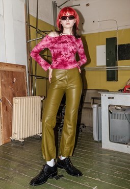 Vintage Y2K soft rave leather trousers in pistachio green