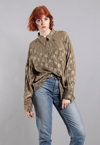 VINTAGE 90S GOLD TEXTURED METALLIC FLORAL SHIRT