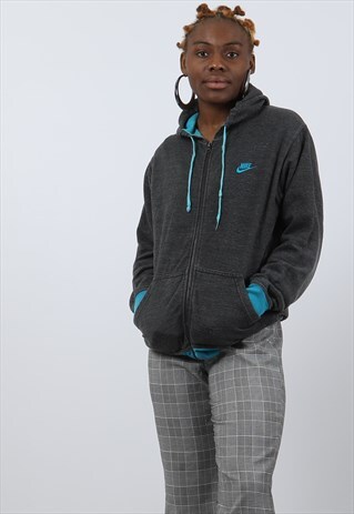 VINTAGE NIKE SMALL GREY EMBROIDERED LOGO ZIPPED HOODIE