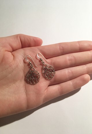 WOMENS FLORAL VINTAGE DANGLY EARRINGS 925 SILVER EARRINGS