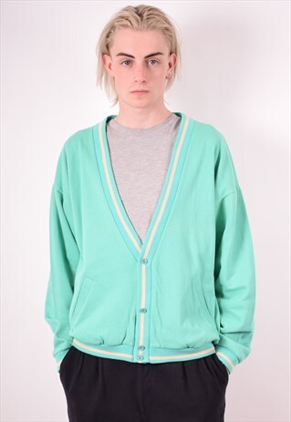 MENS VINTAGE CARDIGAN SWEATER MEDIUM GREEN 90S