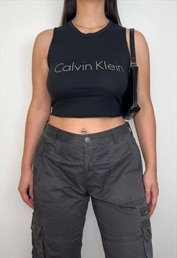 Reworked Calvin Klein Black Tank Crop Top