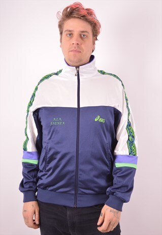 ASICS MENS VINTAGE TRACKSUIT TOP JACKET XXL BLUE 90S