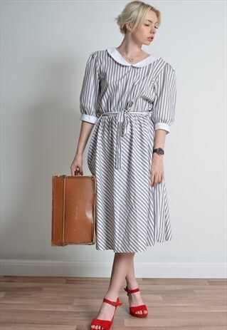VINTAGE 70S STRIPED COLLAR DRESS WHITE