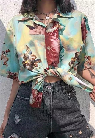 RETRO ANGEL PRINT LOOSE SHIRT