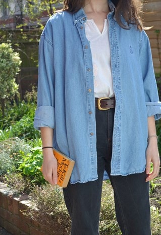 1990S VINTAGE RALPH LAUREN CHAPS DENIM BLUE SHIRT