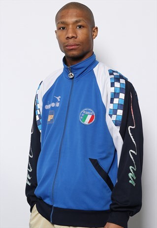 VINTAGE DIADORA ITALY LOGO TRACK TOP JACKET PATTERN BLUE
