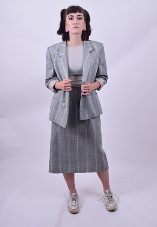 VINTAGE 80'S PINSTRIPE SKIRT & BOYFRIEND BLAZER SIZE 14 16