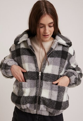 TEDDY BEAR BOMBER JACKET - GREY AND CREAM