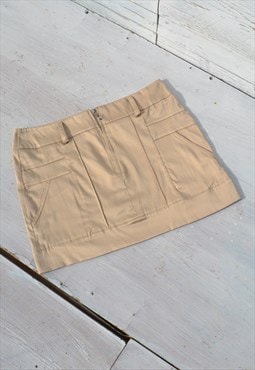 Deadstock y2k beige satin stretch mini skirt