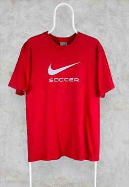 Vintage Red Nike T Shirt Centre Swoosh 90s Mens Medium