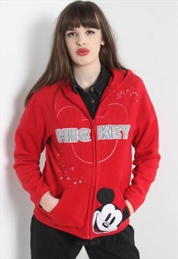 Vintage Disneyland Mickey Mouse Fleece Zip Up Hoodie - Red