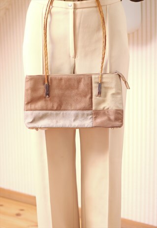 LIGHT BROWN AND BEIGE RECTANGULAR HANDBAG