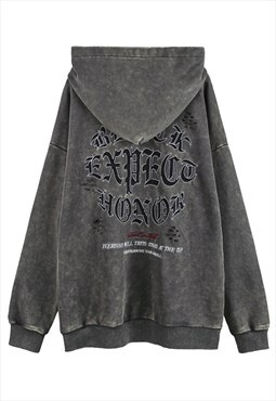Black Washed Distressed Graphic Oversized Hoodies Y2k