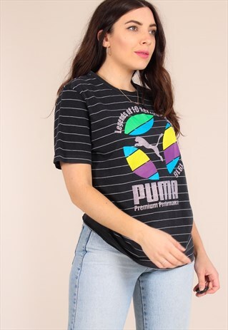 VINTAGE 90S BLACK STRIPE OVERSIZED PUMA T-SHIRT