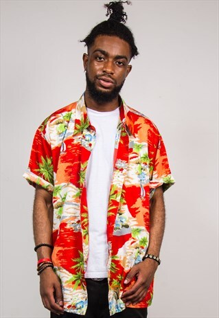 VINTAGE 90'S RED HAWAIIAN SHORT SLEEVE SHIRT