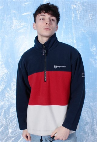 VINTAGE SERGIO TACCHINI NAVY, RED AND WHITE FLEECE JUMPER
